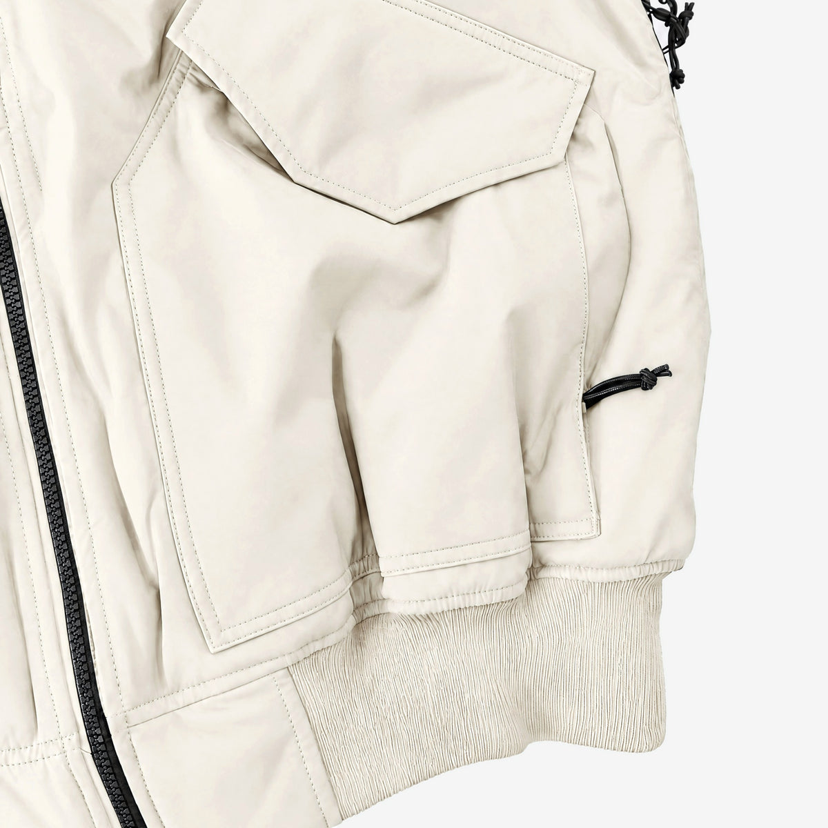 Endeavor 2L Bomber Jacket in Fiber, lower flap pocket, hand pocket and rib-knit hem