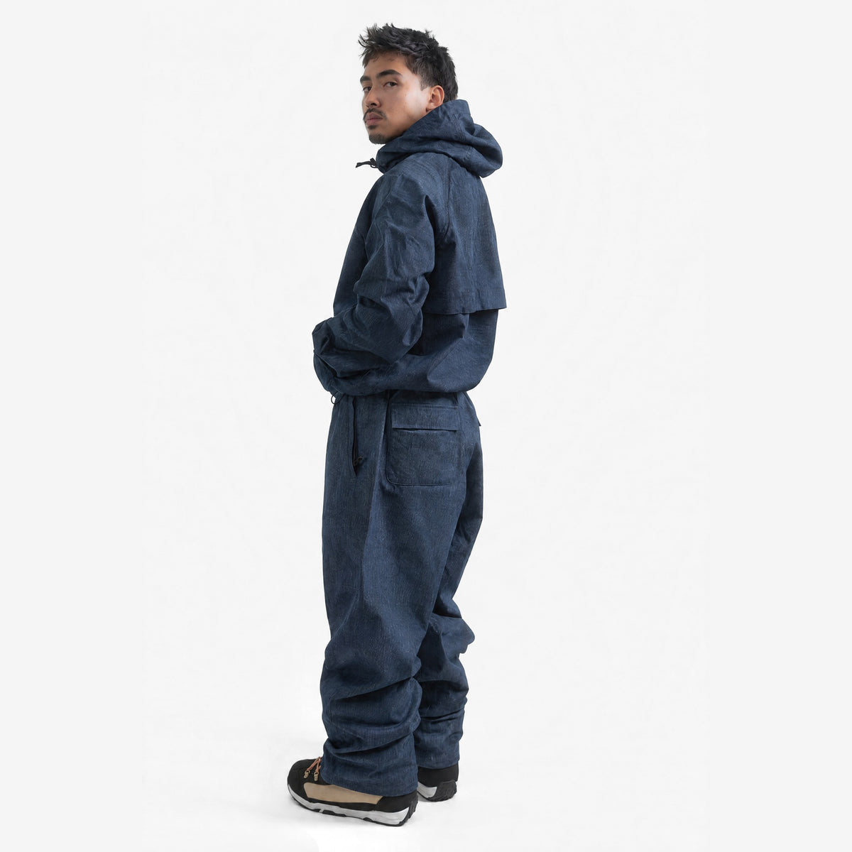 Endeavor 20K Windbreaker Limited Edition in Raw Denim, on model, another angle