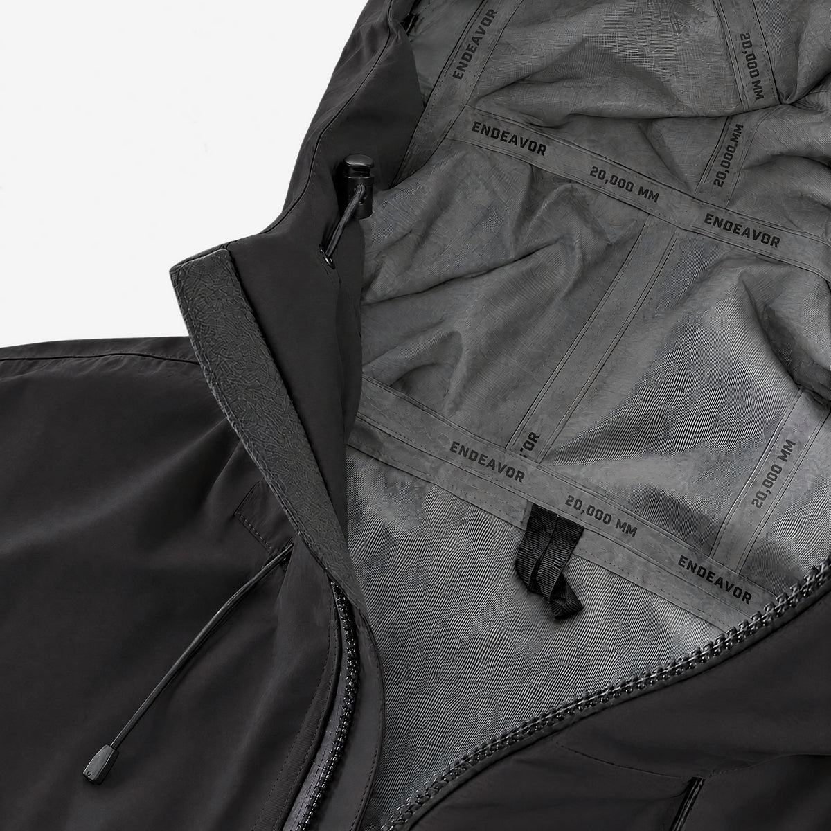 3L Shelter Jacket Black, fully taped seams inside the hood