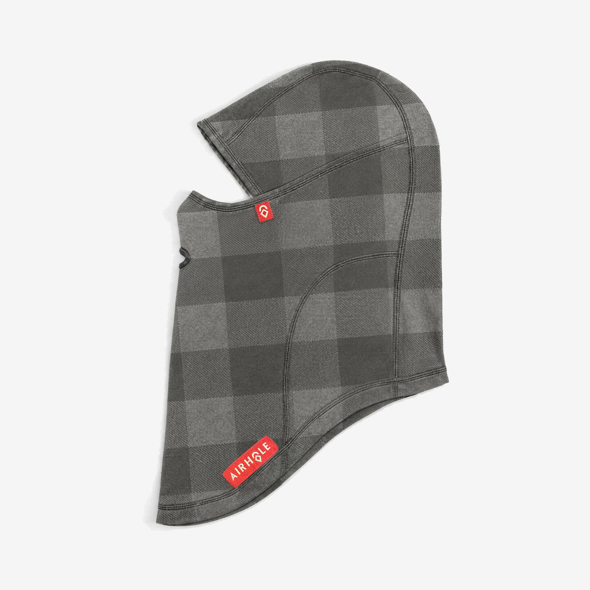 Airhole Balaclava Hinge Polar Fleece – Buffalo Plaid – Flat lay, labelled side