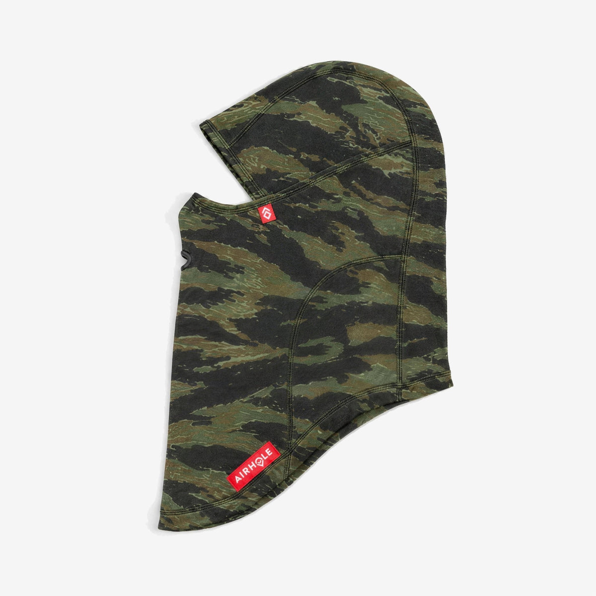 Airhole Balaclava Hinge Polar Fleece – Tiger Camo – Flat lay, labelled side