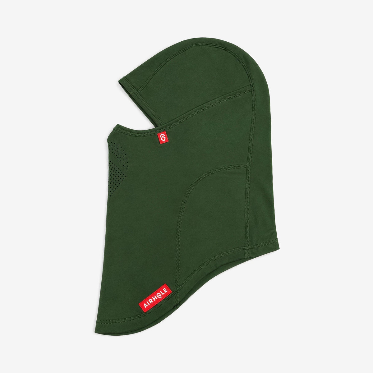 Airhole Laser Drytech Balaclava – Army – Flat lay, labelled side