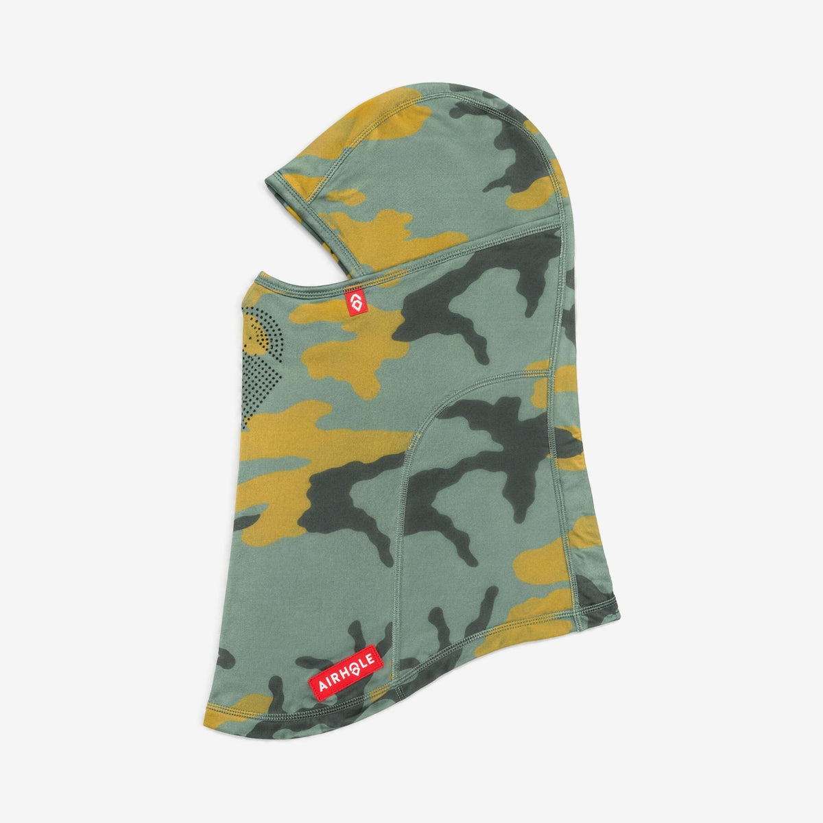 Airhole Laser Drytech Balaclava – Camo – Flat lay, labelled side
