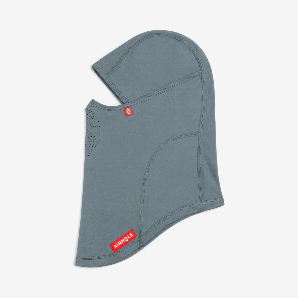 Airhole Laser Drytech Balaclava – Sea Mist – Flat lay, labelled side