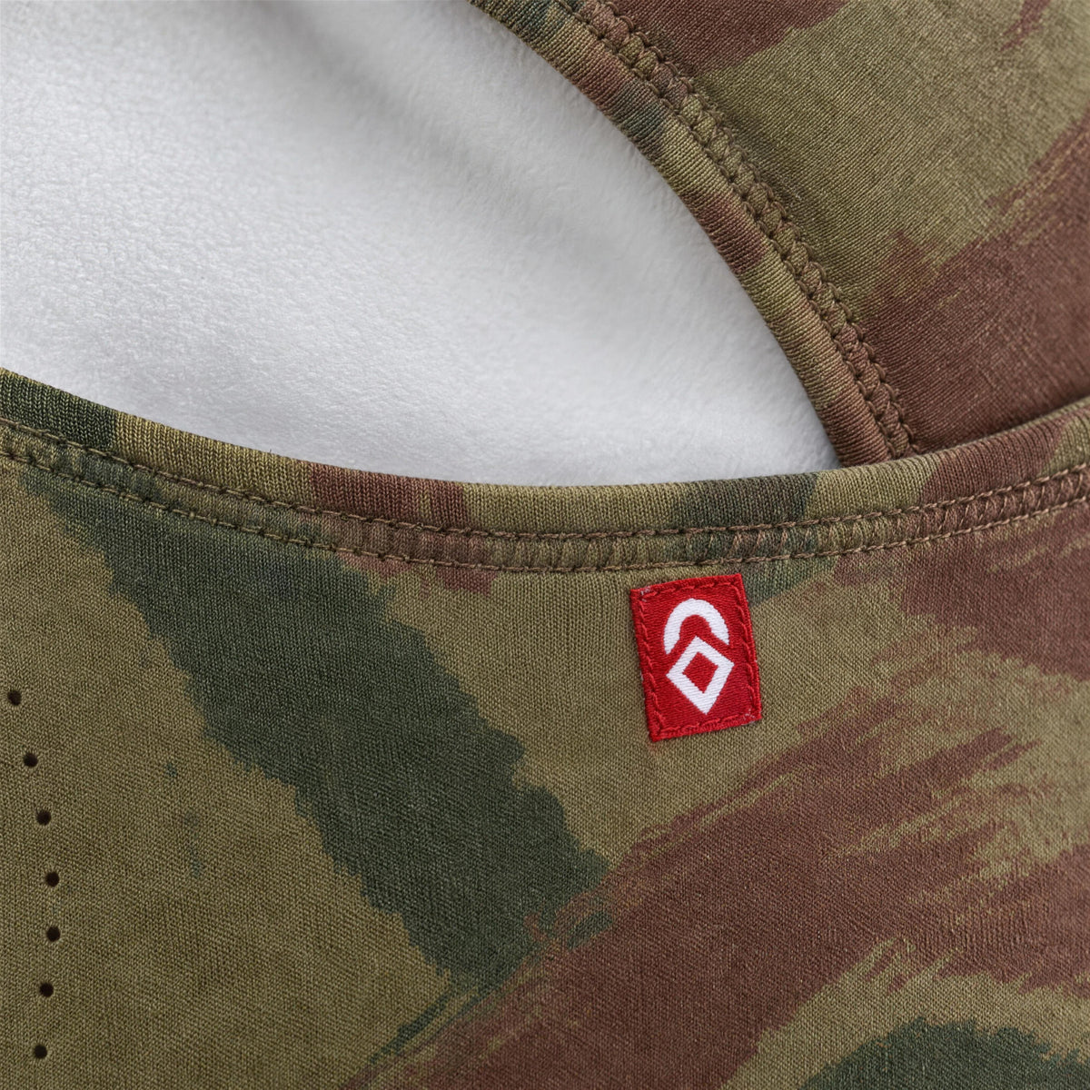 Airhole Laser Polar Fleece Balaclava – Brush Camo – woven label detail