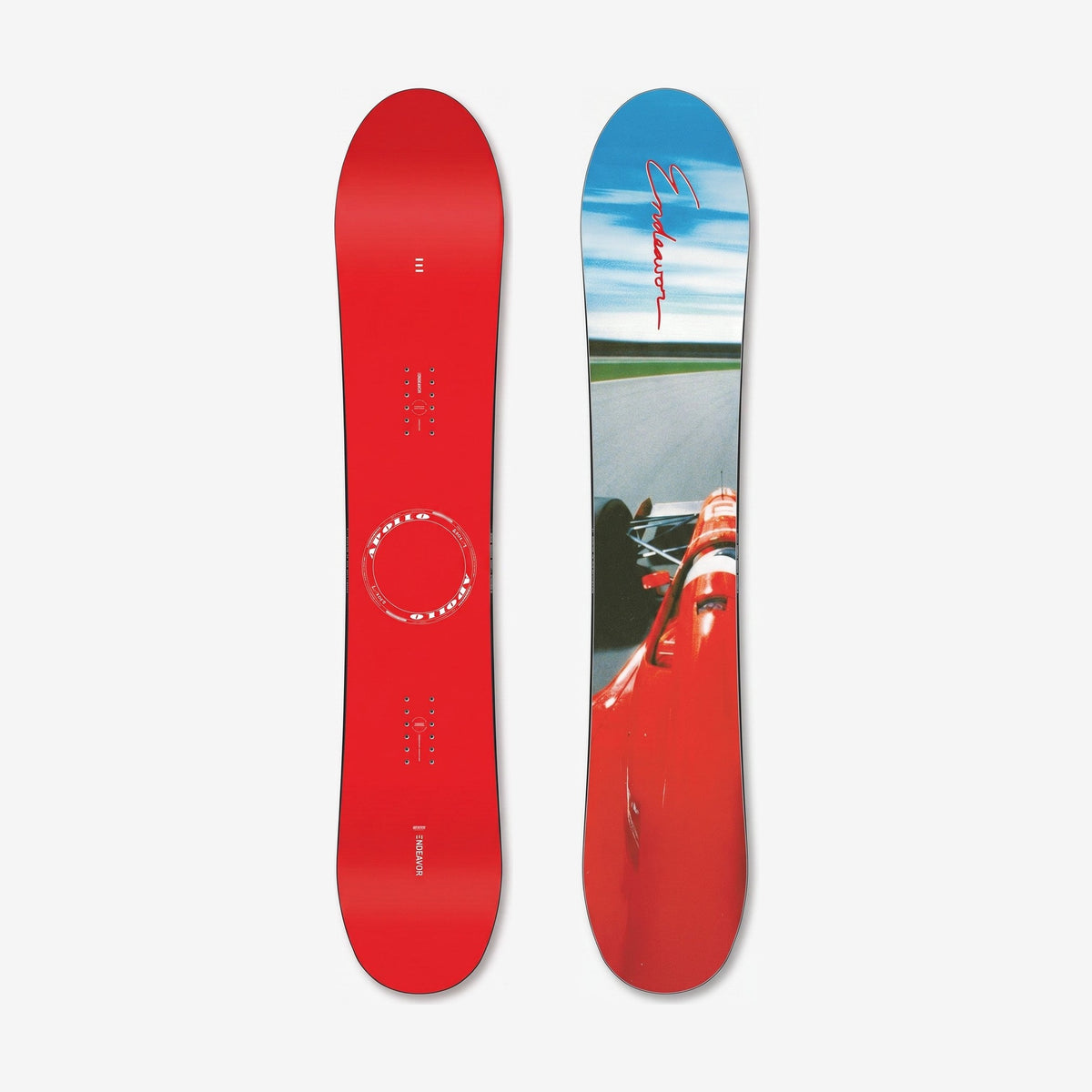 Endeavor Apollo W27 Snowboard, top and base side by side