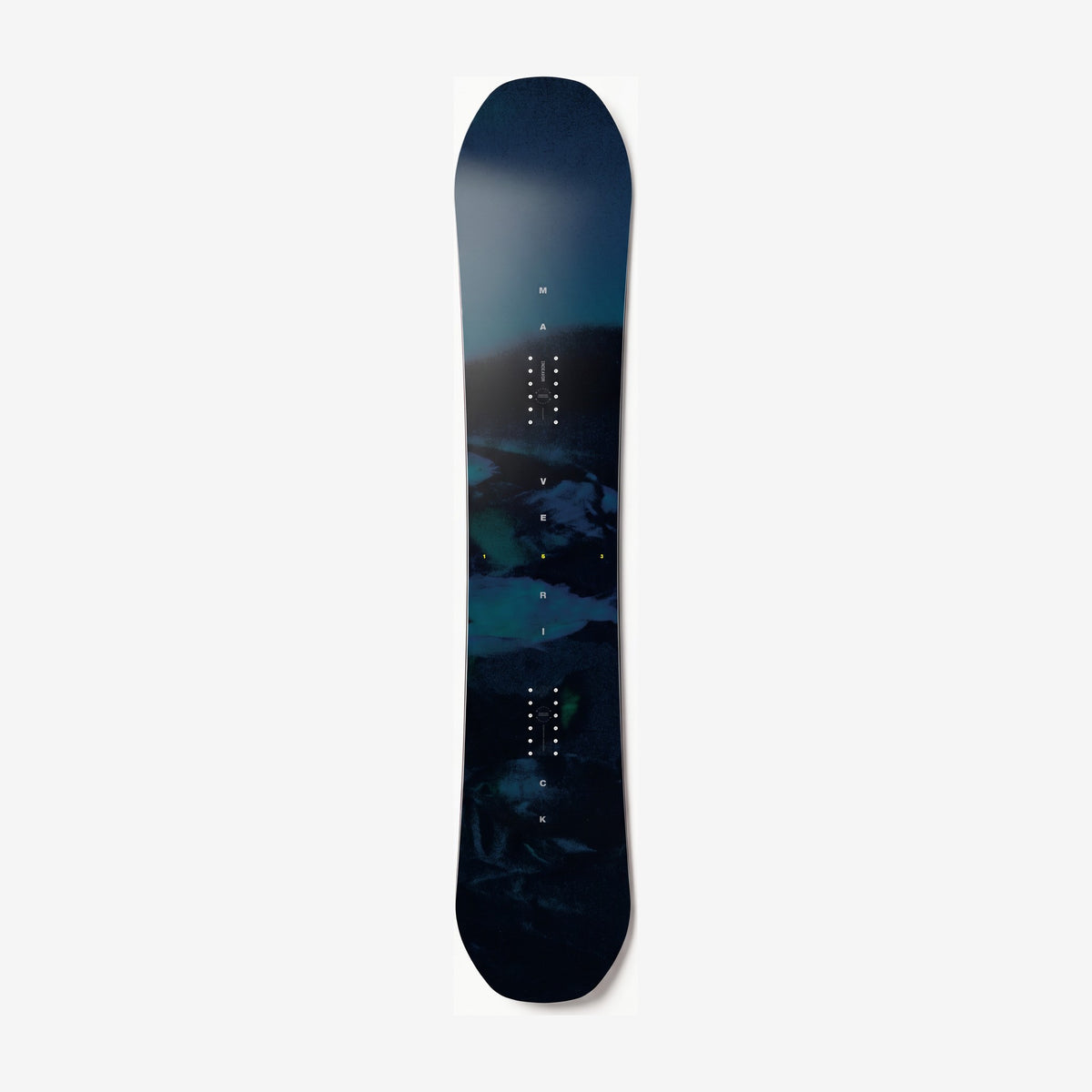Endeavor Maverick snowboard, topsheet: dark navy underwater photograph with small spaced white letters and insert packs