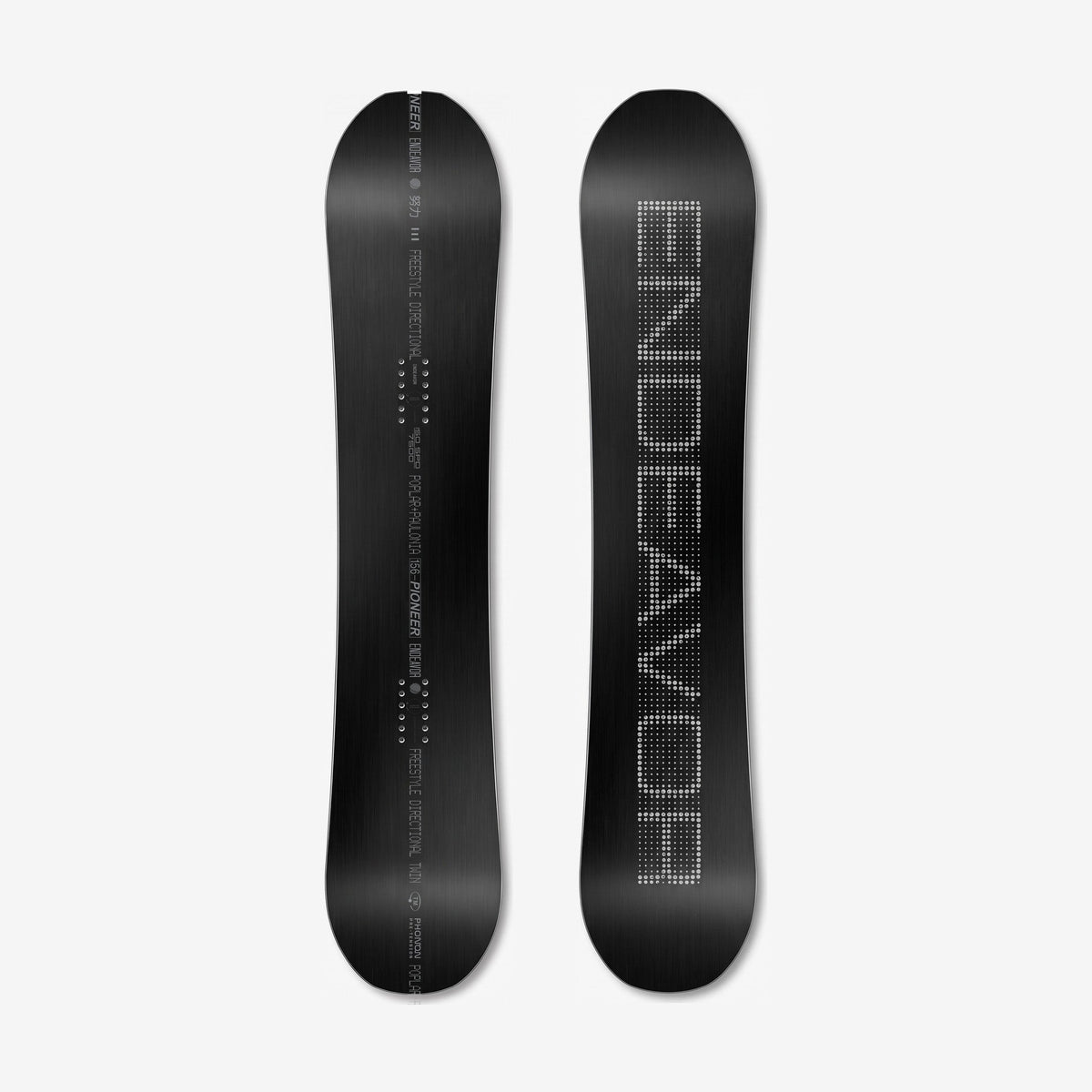 Endeavor Pioneer W27 Snowboard, top and base side by side