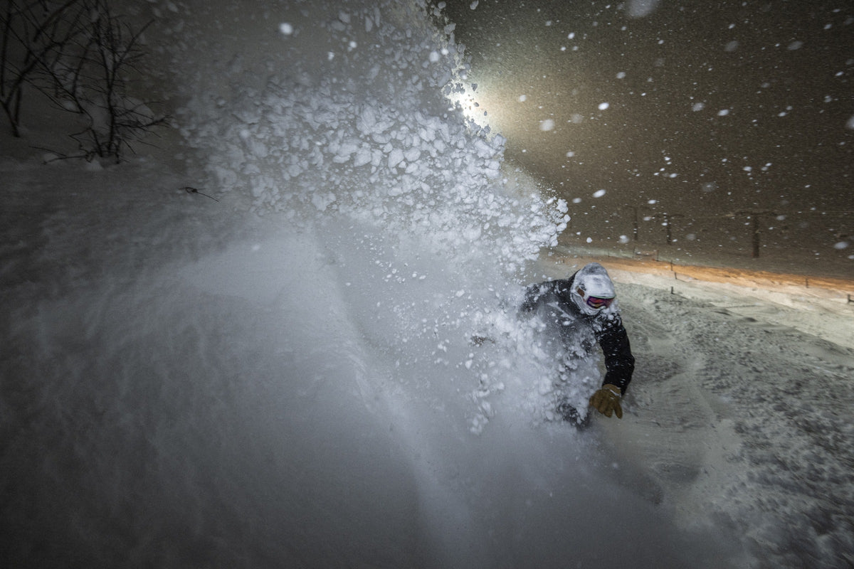 Mason Mashon riding night powder in Japan