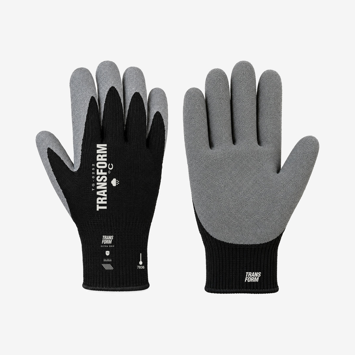 Transform Workwear Glove – Black / Grey – right hand, back and palm