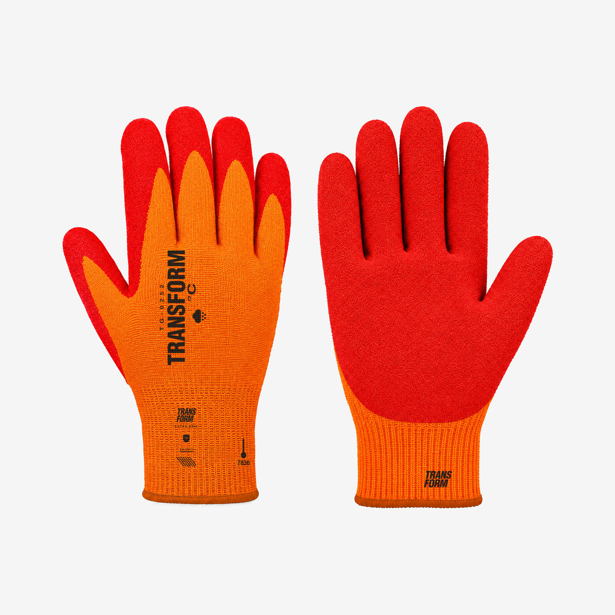 Transform Workwear Glove – Orange / Red – right hand, back and palm