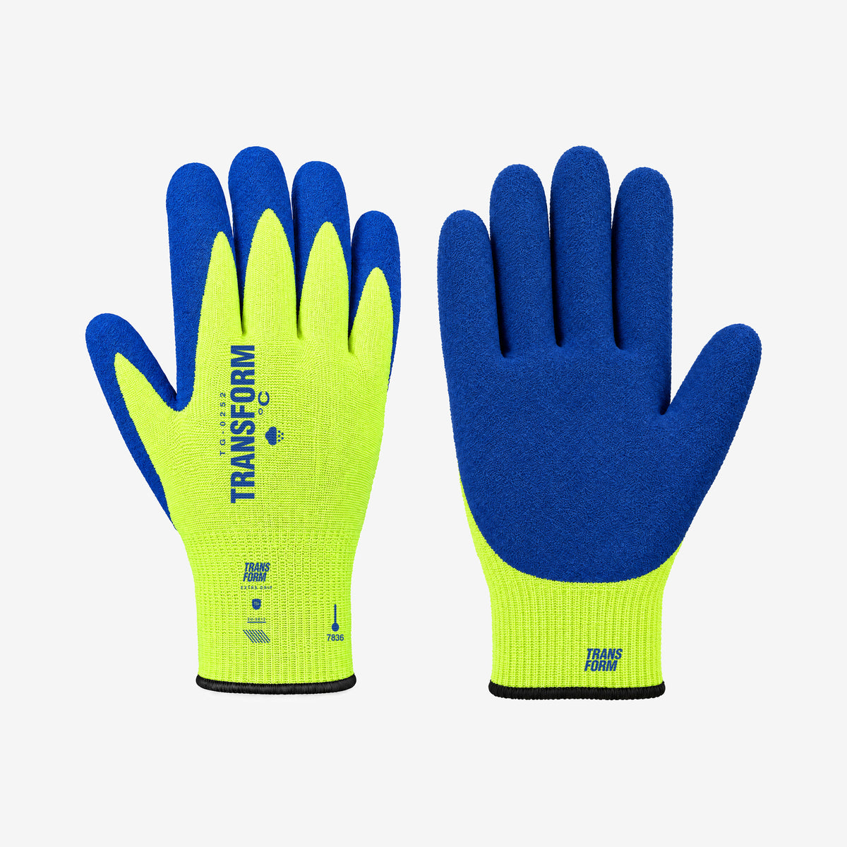 Transform Workwear Glove – Tennis / Blue – right hand, back and palm