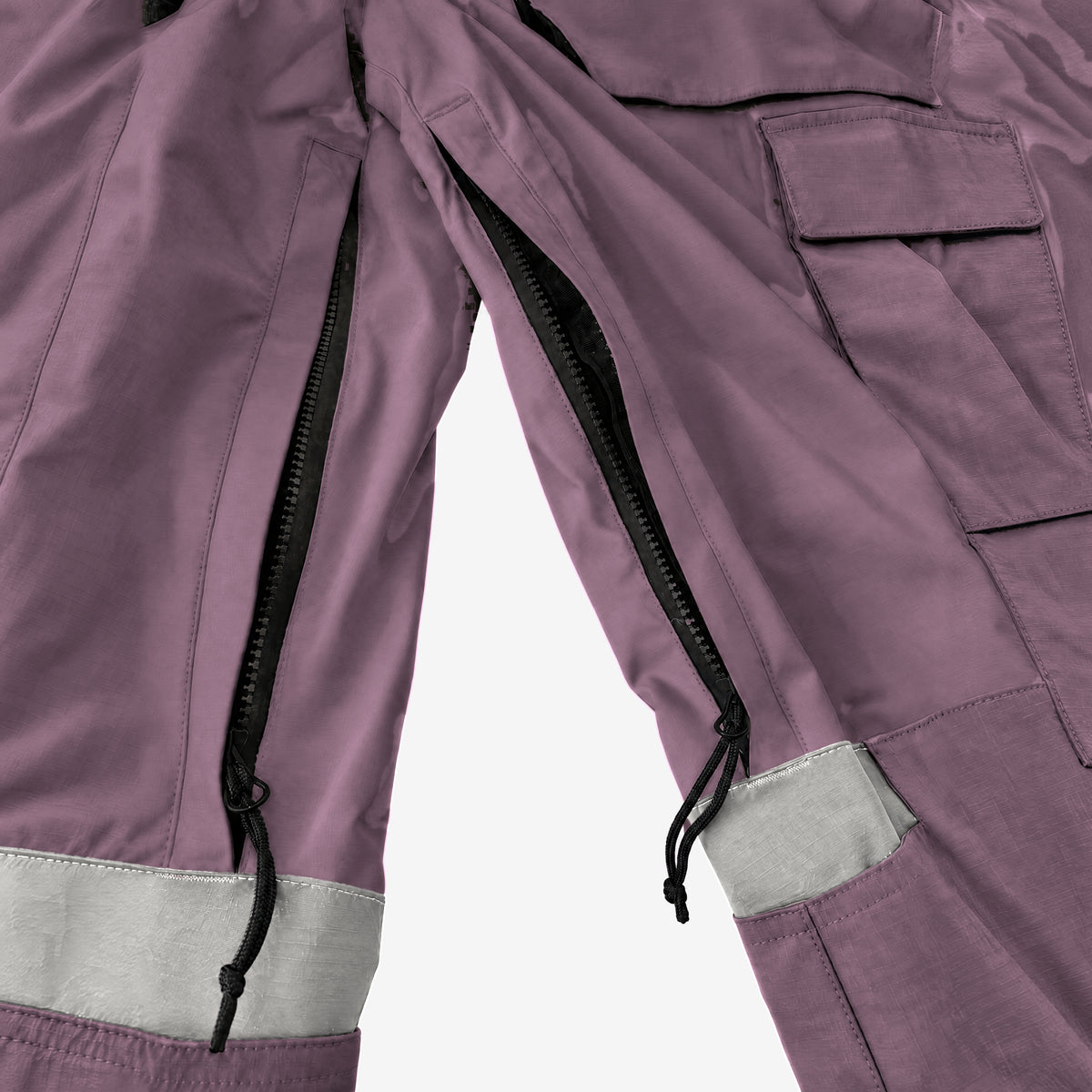 Endeavor 2L Patrol Cargo Pant in Burgundy, inner leg vents unzipped to the mesh lining, with the knee tabs
