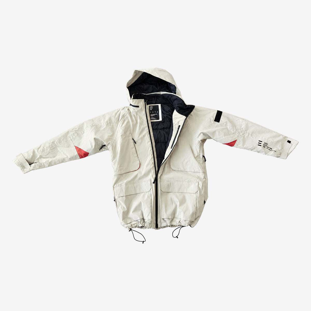 Endeavor 2L Patrol Insulated Jacket Fiber, front half open with the hood up