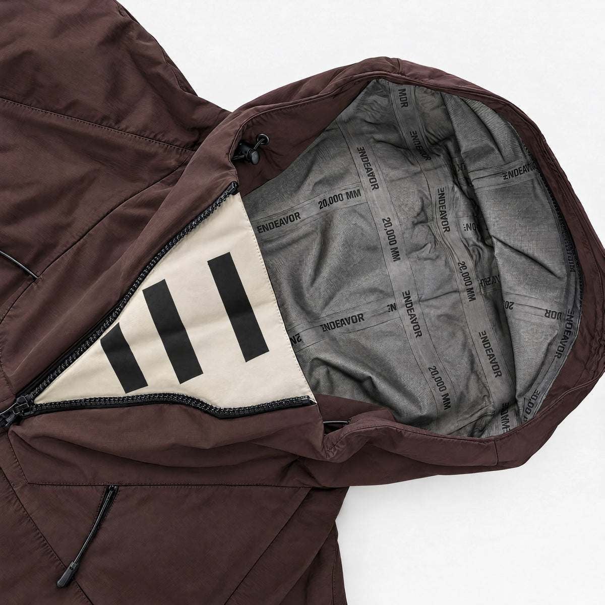 Endeavor 3L Scout Anorak Chocolate, hood and storm flap