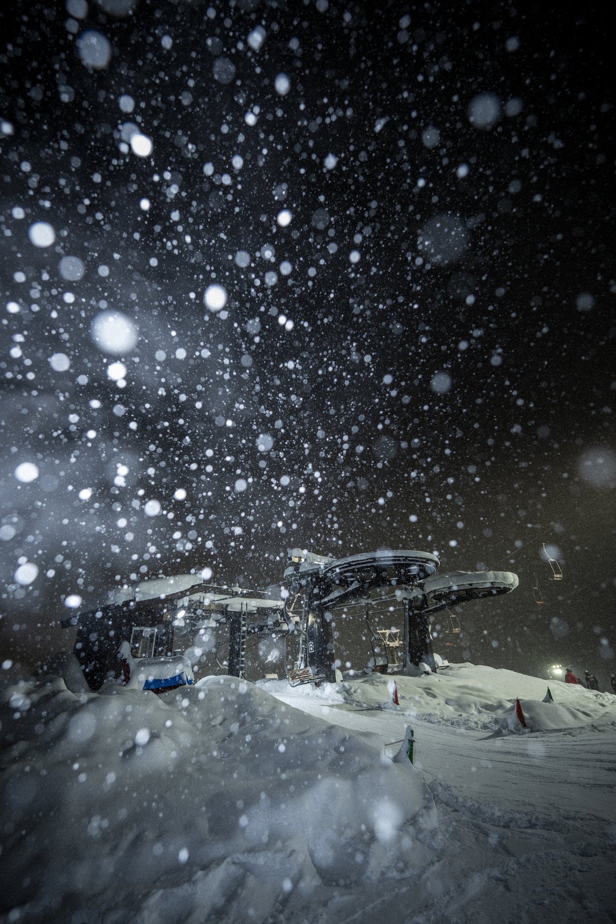 Lift station buried in a night blizzard