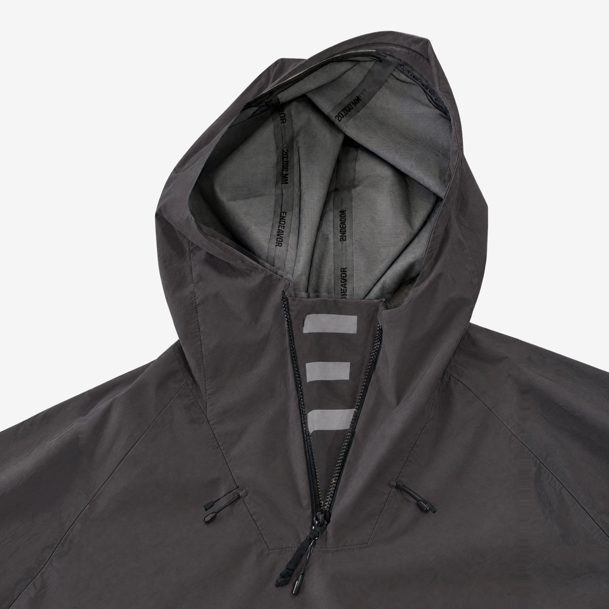 Endeavor 3L Scout Poncho Black, hood and half-zip detail with seam-taped lining