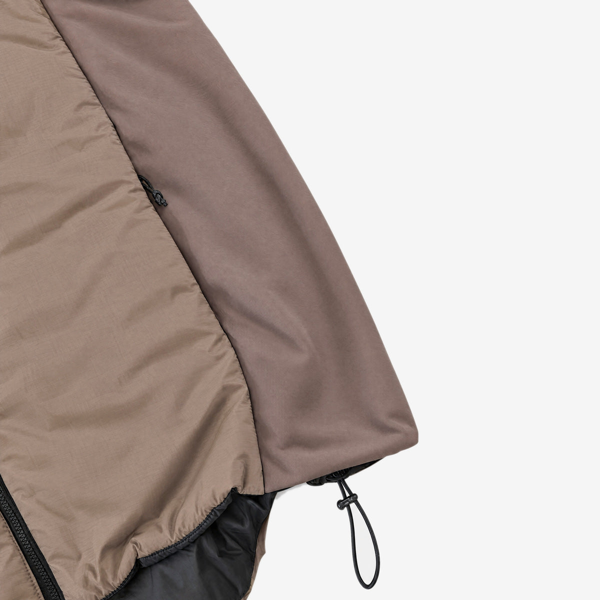Endeavor Aeroshield Insulated Jacket in Silt, stretch side panel, hand-pocket zip and hem drawcord