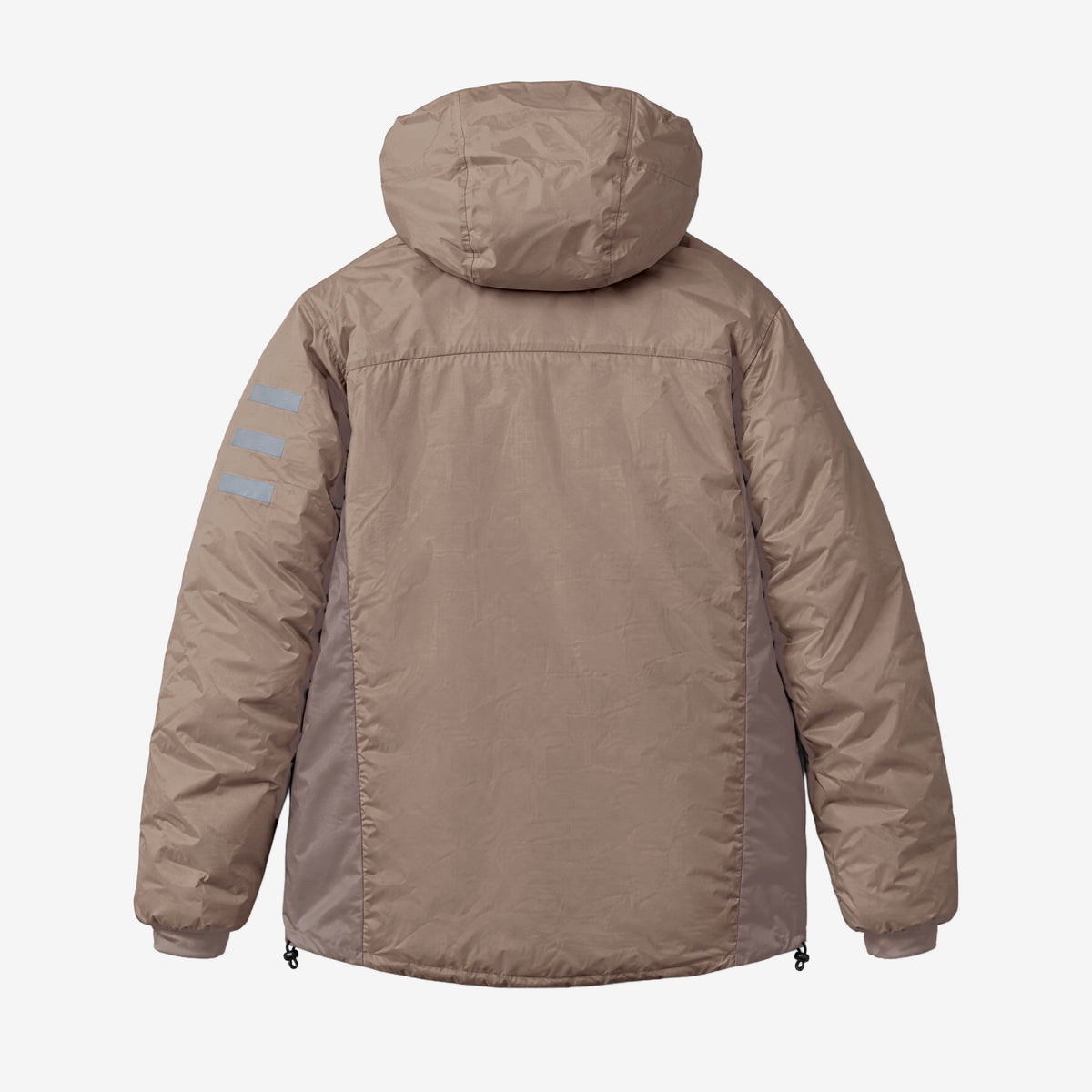 Endeavor Aeroshield Insulated Jacket in Silt, back flat lay with screen-printed bars on the left upper arm