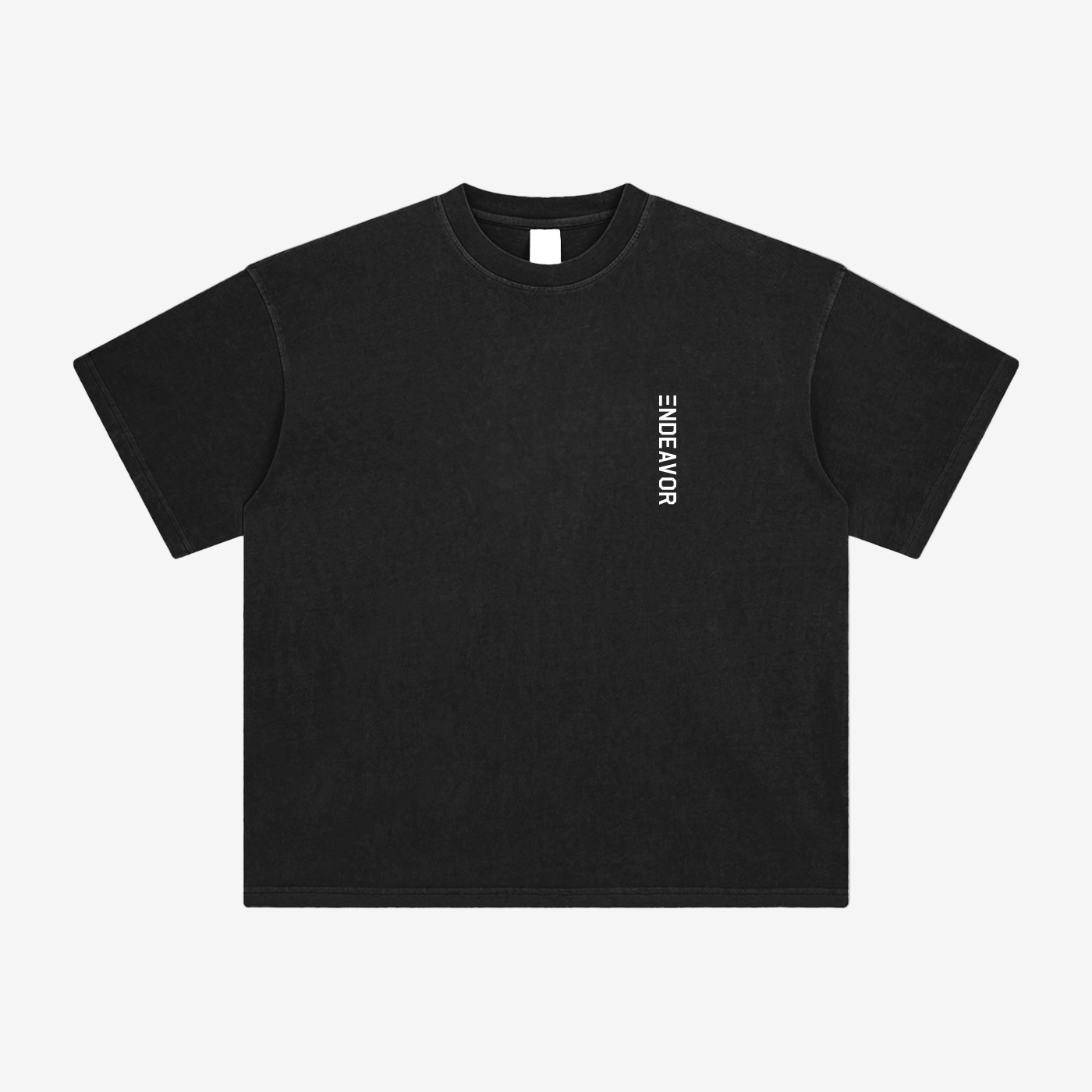Endeavor Men's Cotton T-Shirt in retro black with vertical white logo on chest. Loose fit, 100% cotton, ideal for casual wear and comfort.