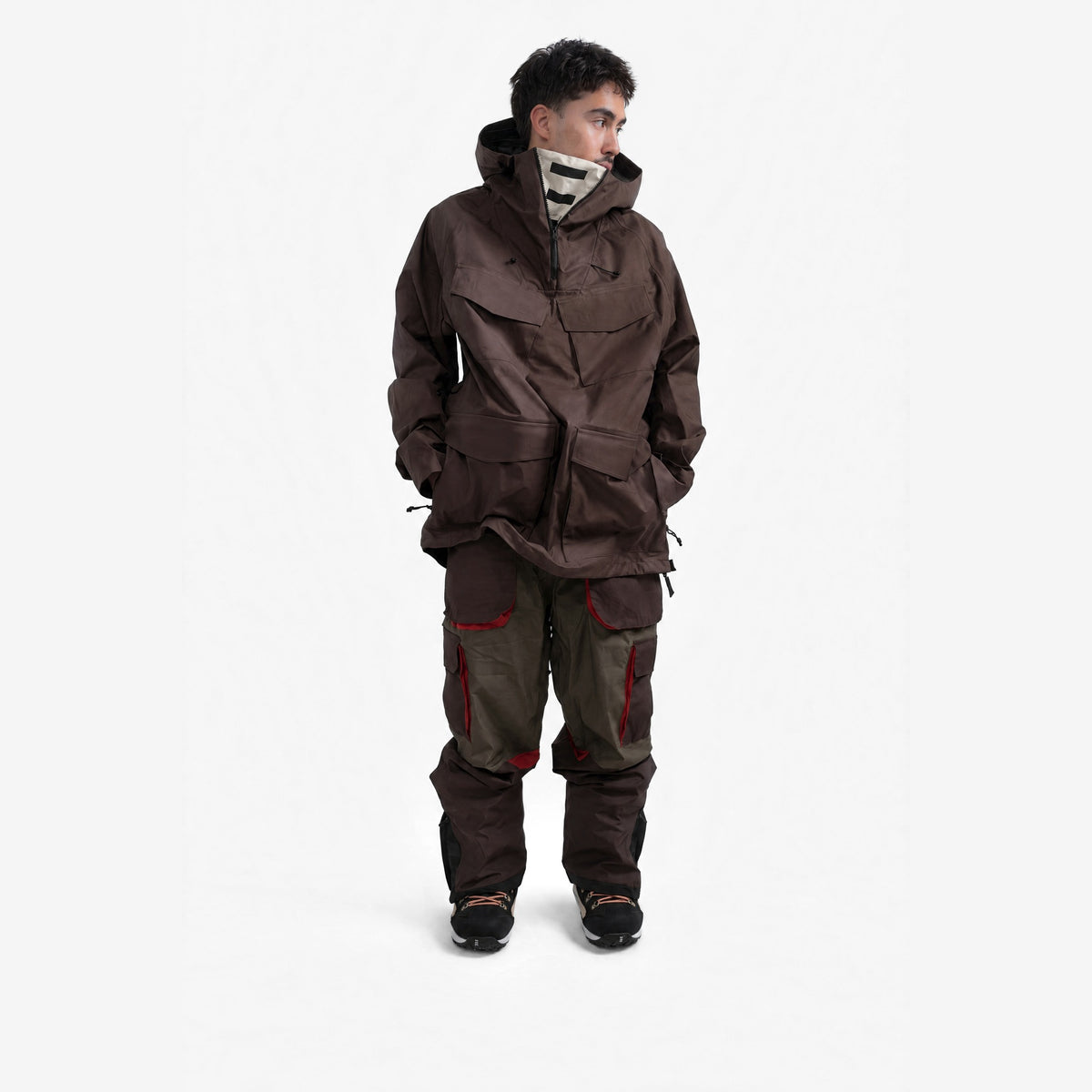 Endeavor 3L Scout Anorak in Chocolate, on model