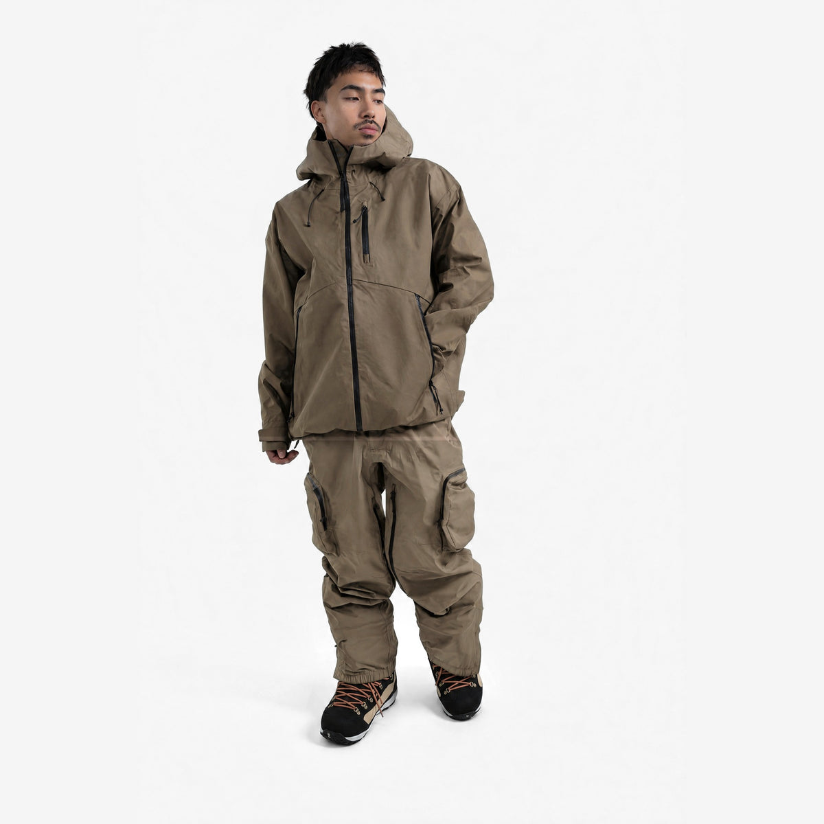 Endeavor 3L Shelter Jacket in Algae, on model
