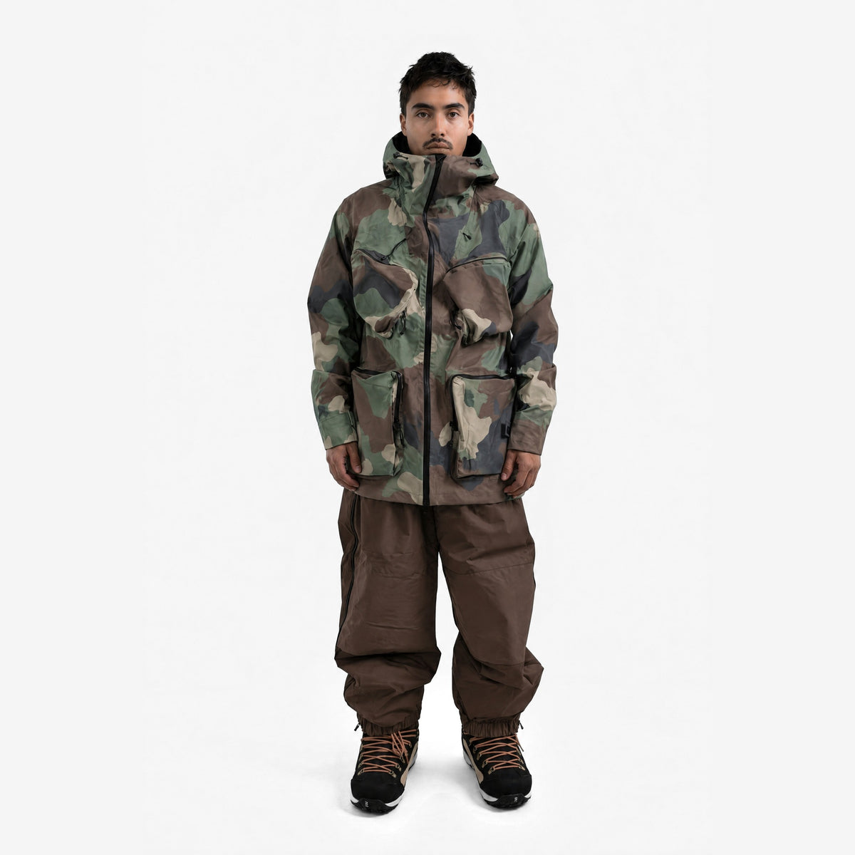 Endeavor 3L Bellow Jacket in Woodland Camo, on model
