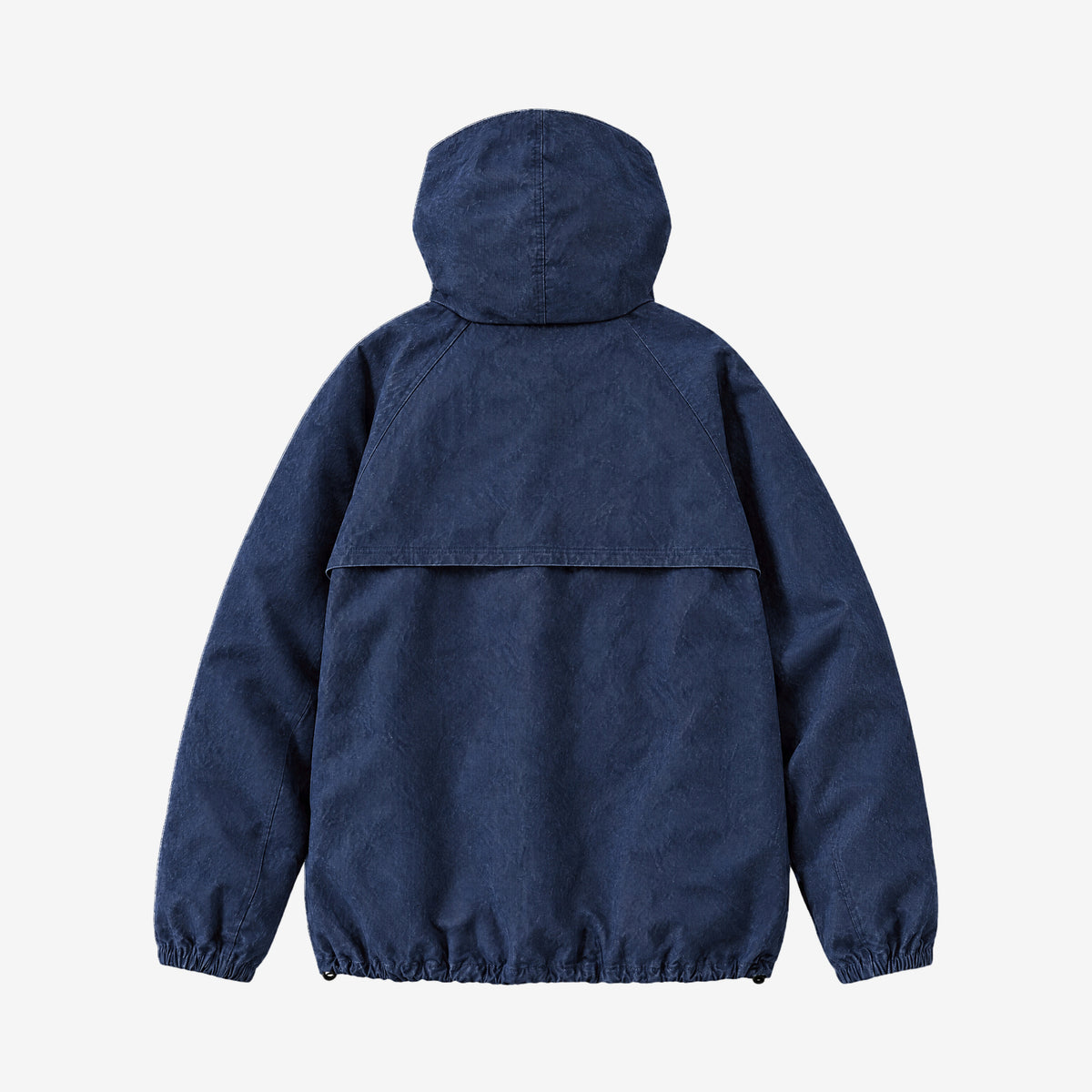 Endeavor 20K Windbreaker Limited Edition in Raw Denim, back flat lay showing the back flap