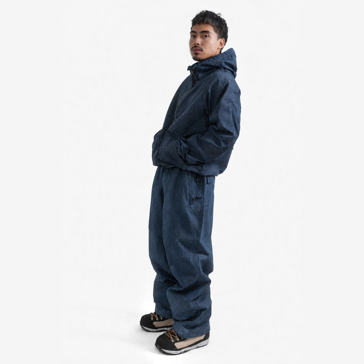 Endeavor 20K Windbreaker Limited Edition in Raw Denim, on model, another angle