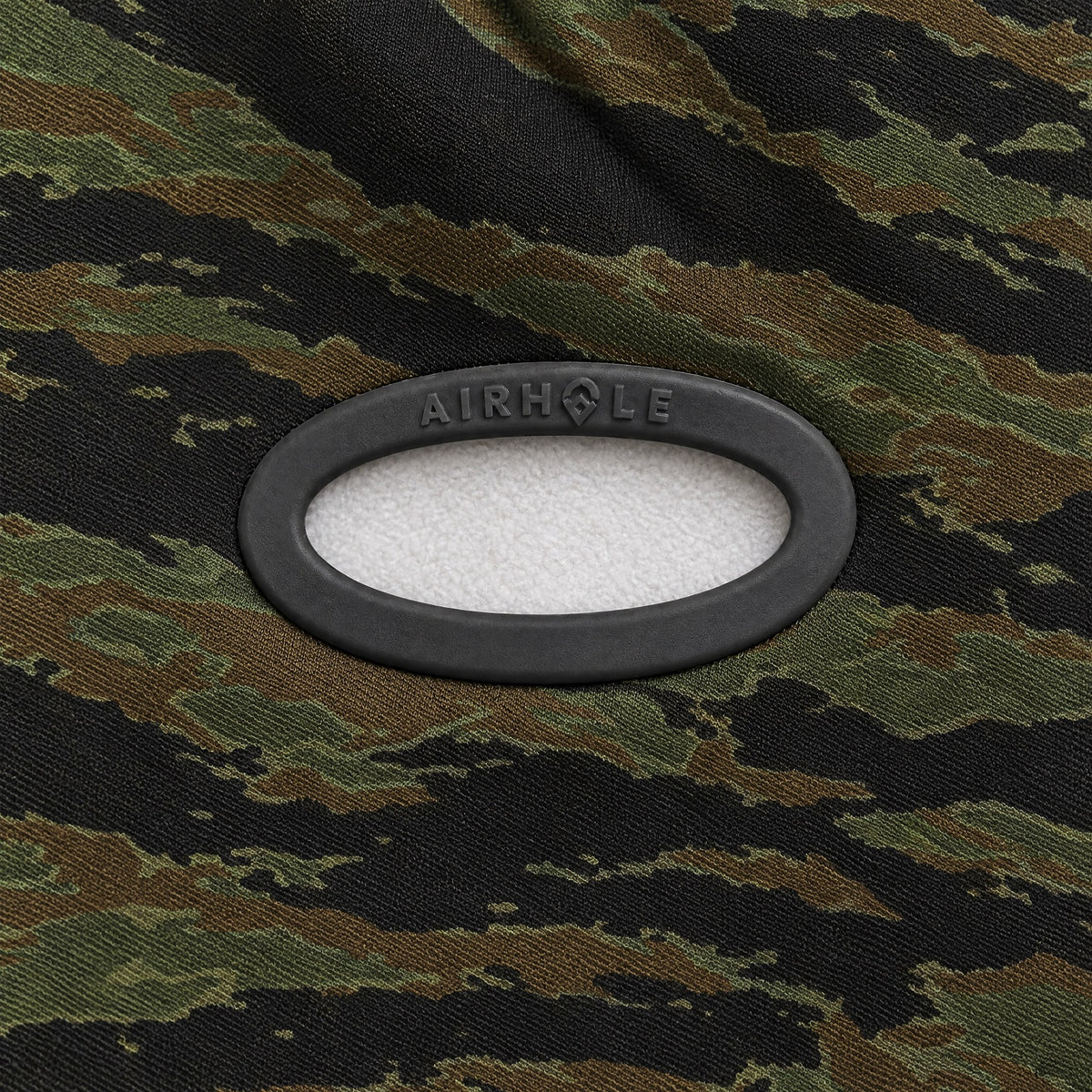 Airhole Balaclava Hinge Polar Fleece – Tiger Camo – Silicone Airhole close-up