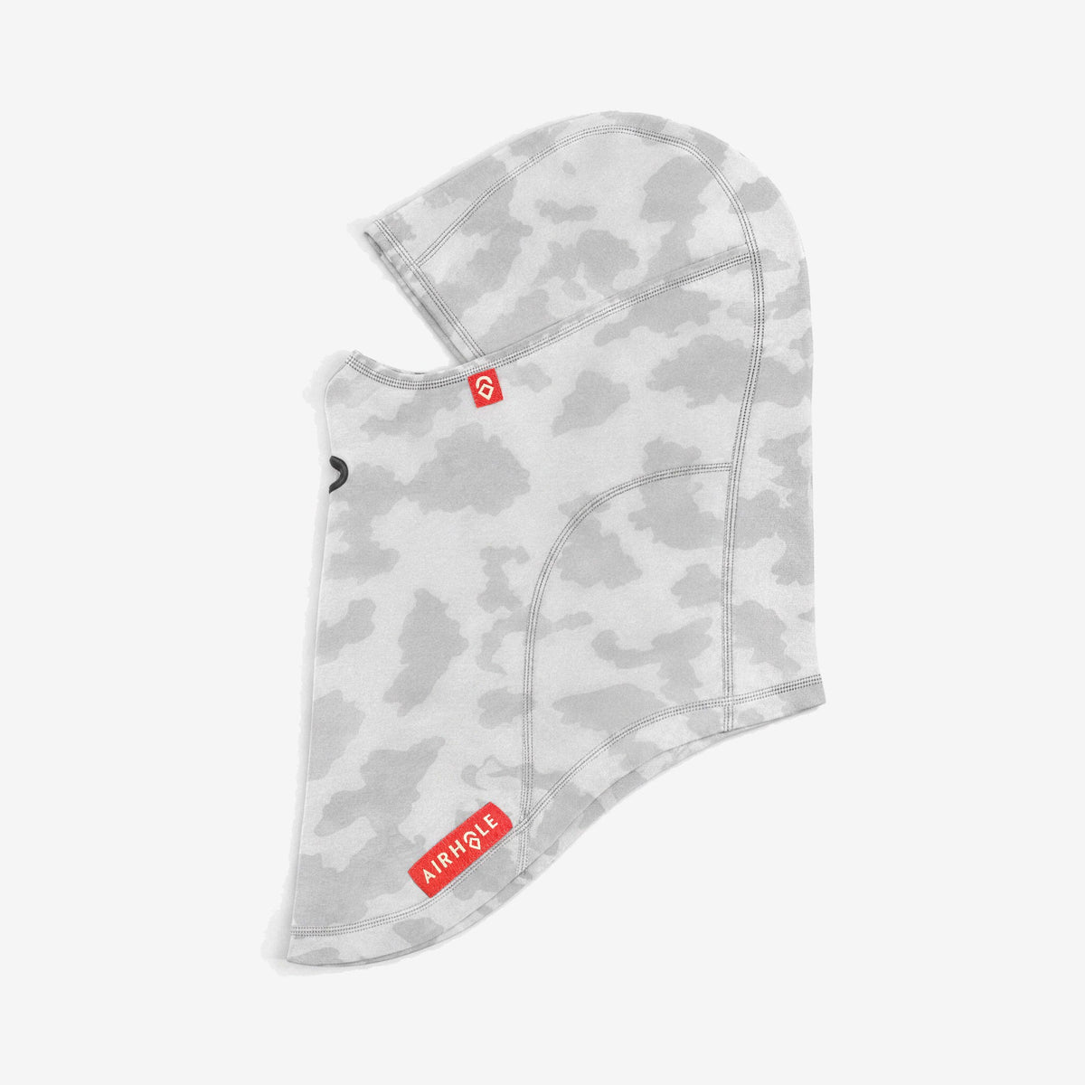 Airhole Balaclava Hinge Polar Fleece – White Camo – Flat lay, labelled side