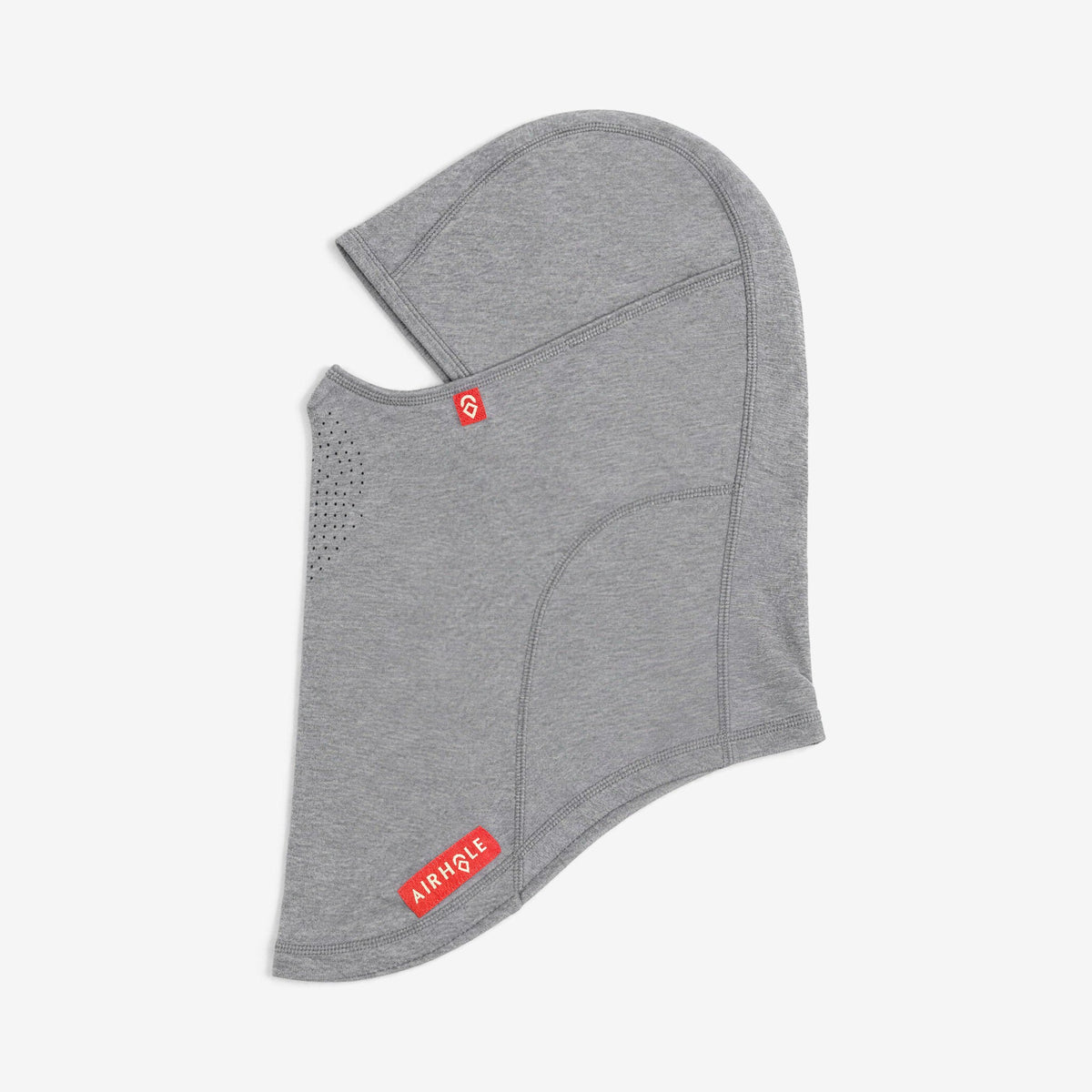 Airhole Laser Drytech Balaclava – Heather Grey – Flat lay, labelled side