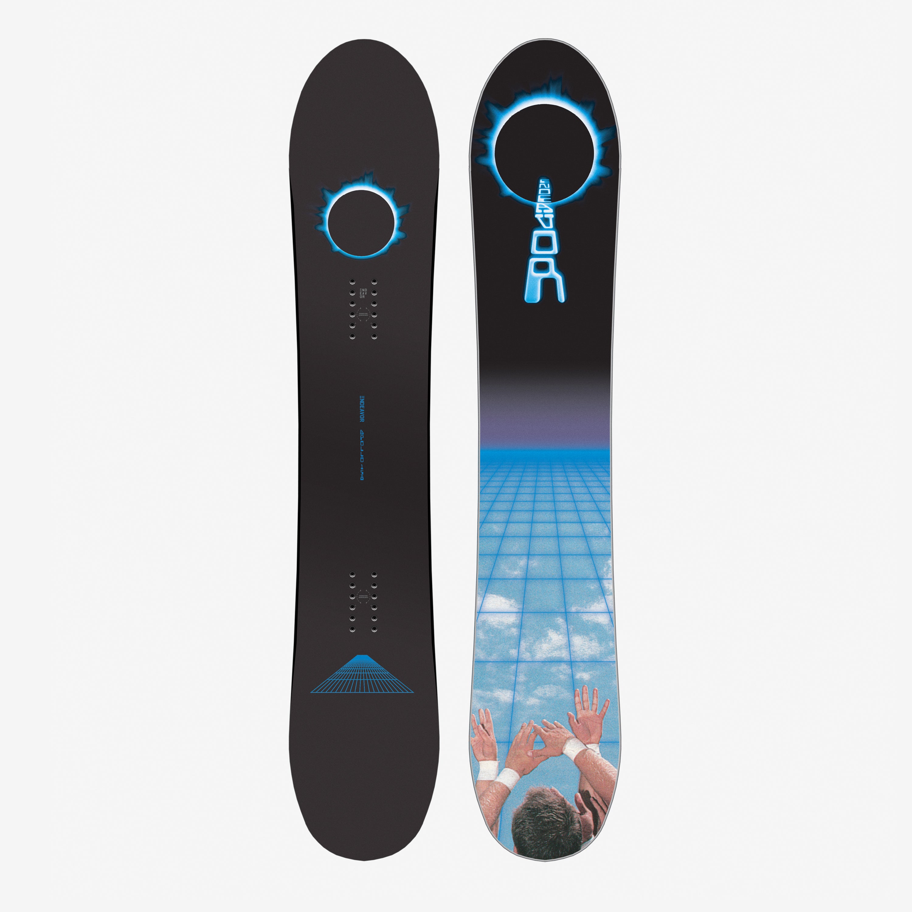 Endeavor Apollo Snowboard - Powder edition featuring 3D camber and Phonon Construction for stability and control in deep snow and slushy terrain.