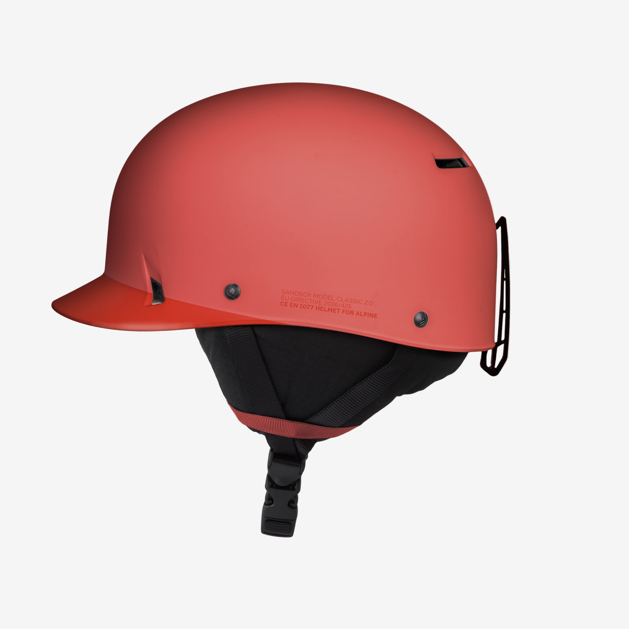 Sandbox Classic 2.0 Snow helmet in Vermilion with low-profile ABS shell and patented vent system, ideal for skiing and snowboarding protection.