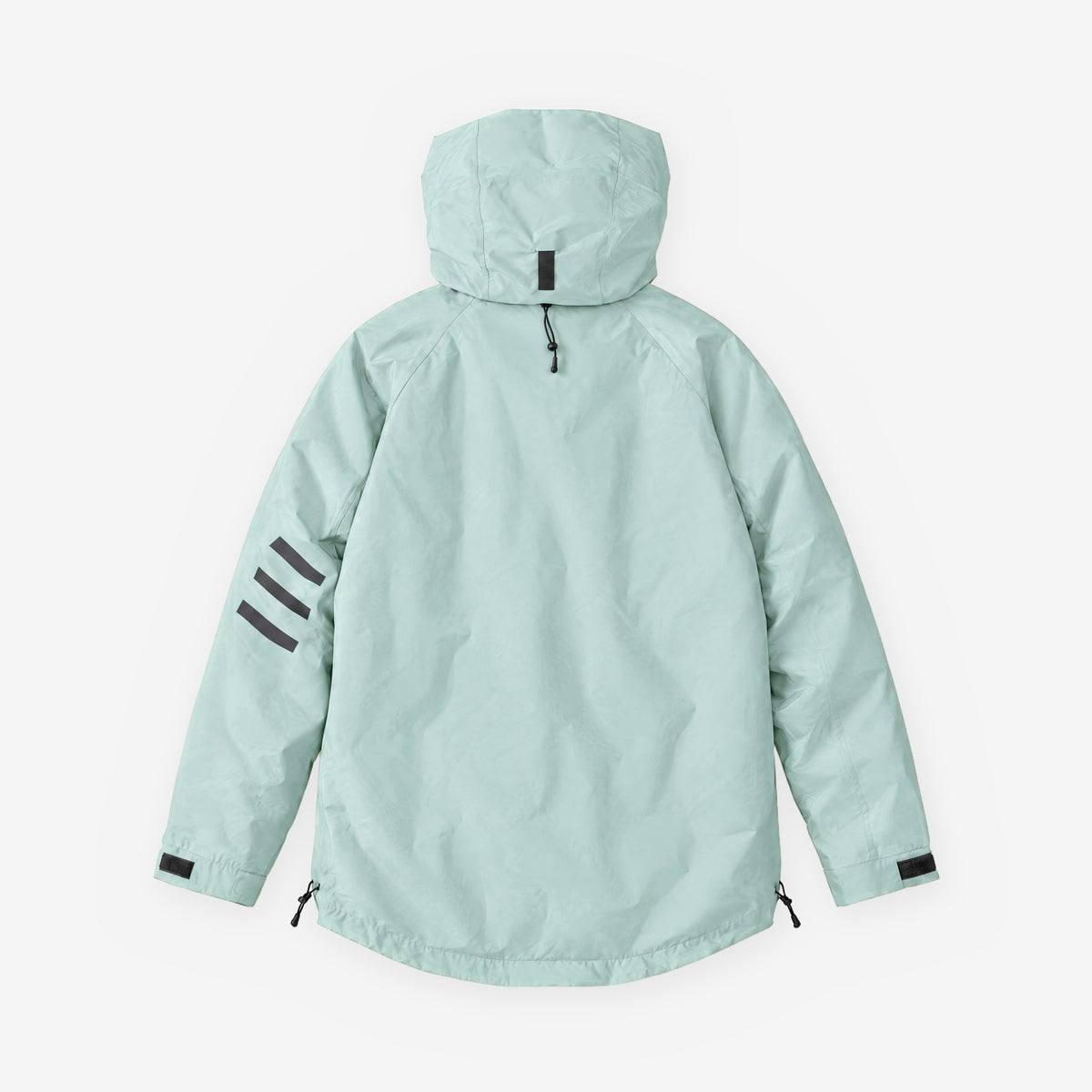 Endeavor 3L Scout Anorak in Eucalyptus, back flat lay with three bars on the left arm