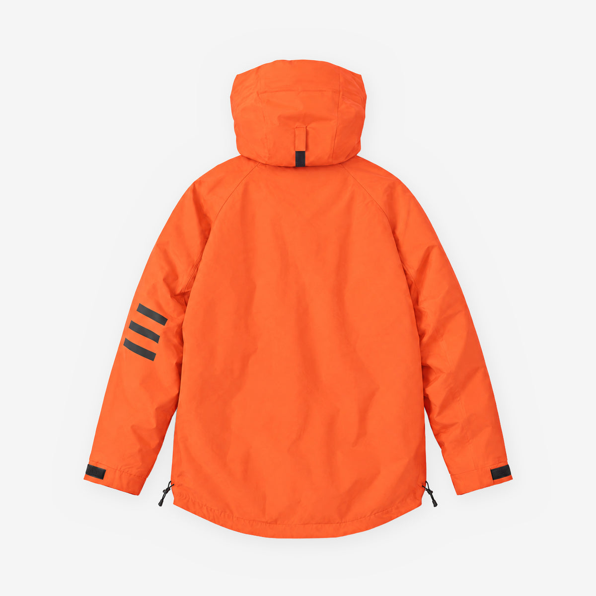 Endeavor 3L Scout Anorak in Flame, back flat lay with three bars on the left arm