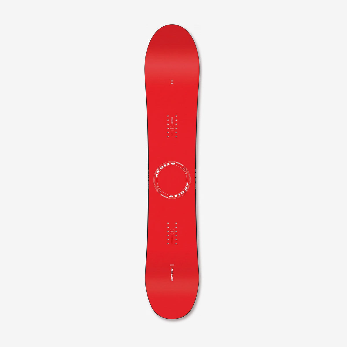 Endeavor Apollo snowboard, topsheet: red topsheet with a white APOLLO ring logo