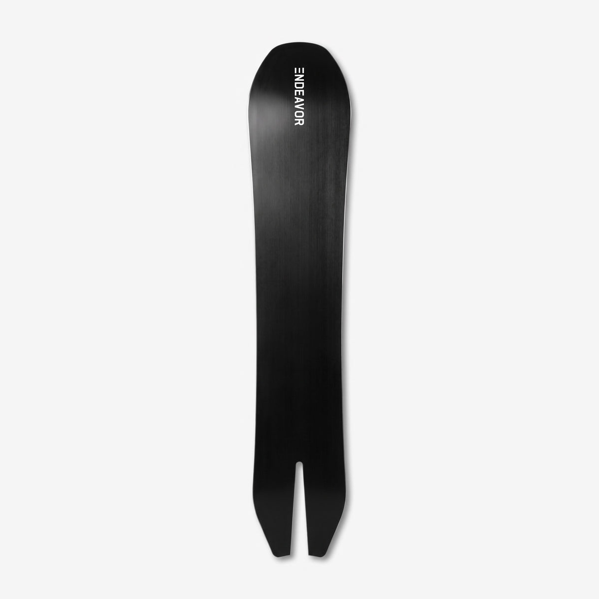 Endeavor Archetype Pro snowboard, base: black sintered base with white ENDEAVOR wordmark at the nose