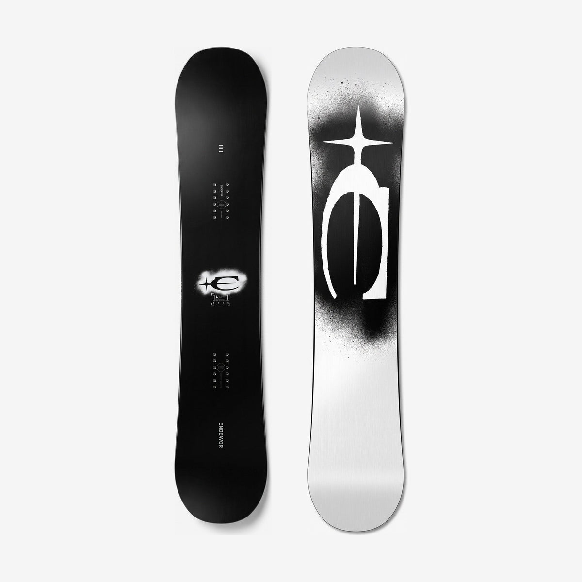 Endeavor Live W27 Snowboard, top and base side by side
