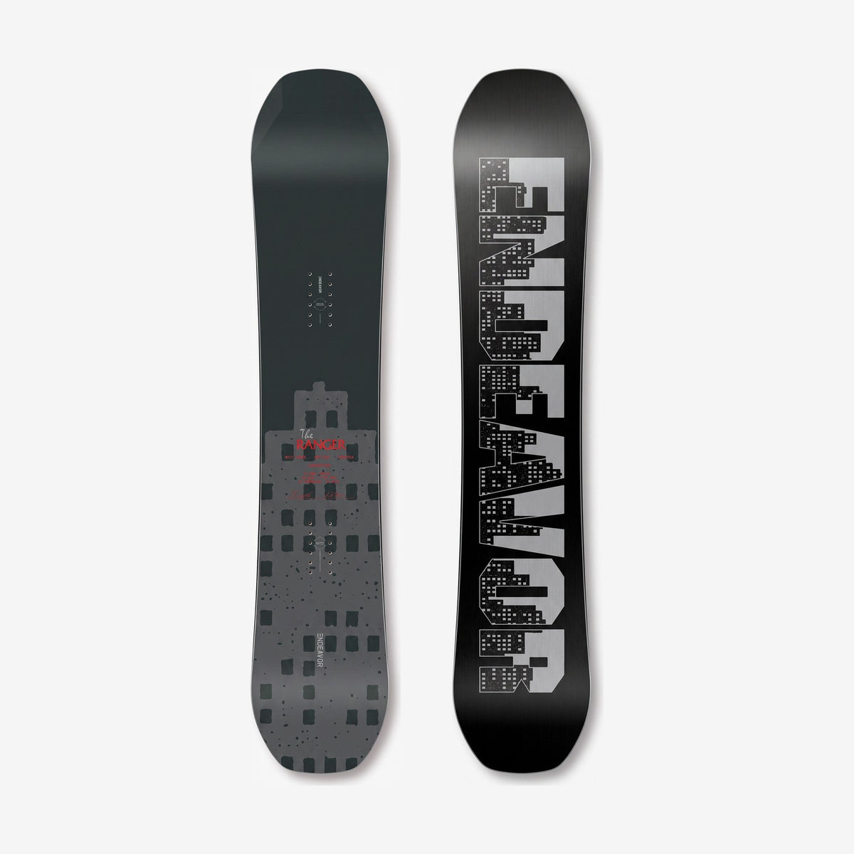 Endeavor Ranger W27 Snowboard, top and base side by side