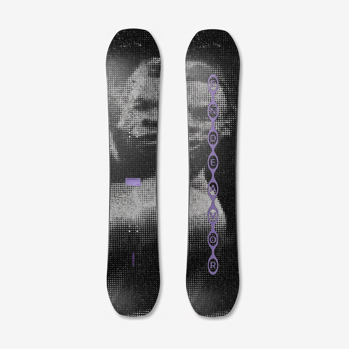 Endeavor Sentinel W27 Snowboard, top and base side by side