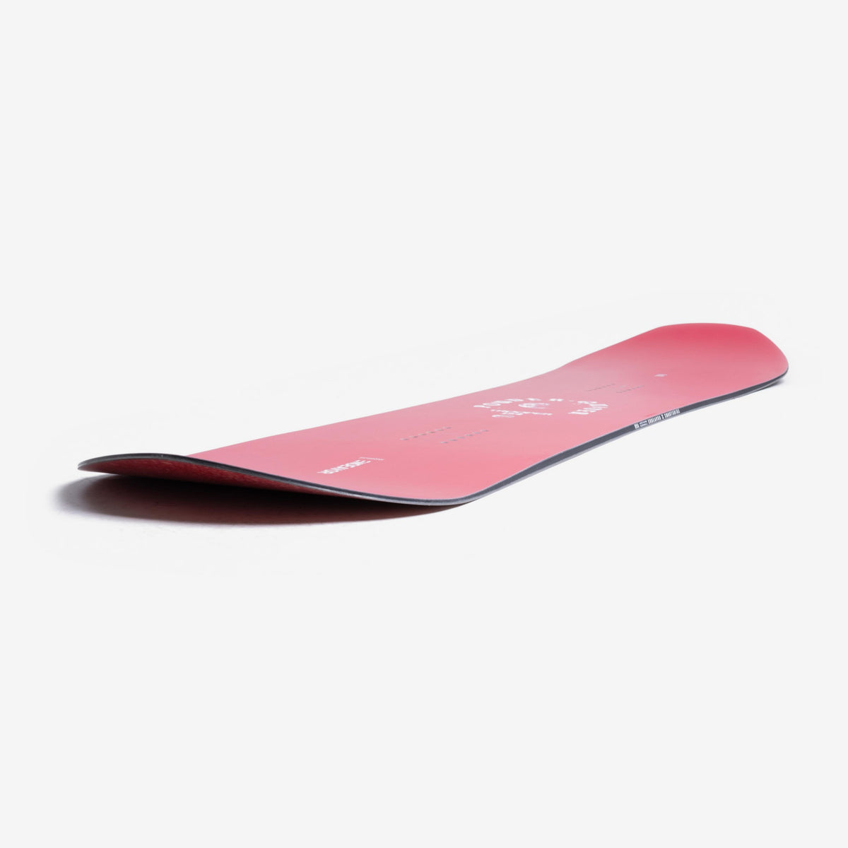 Endeavor Trooper Pro snowboard lying on the floor, low angle showing the nose rise