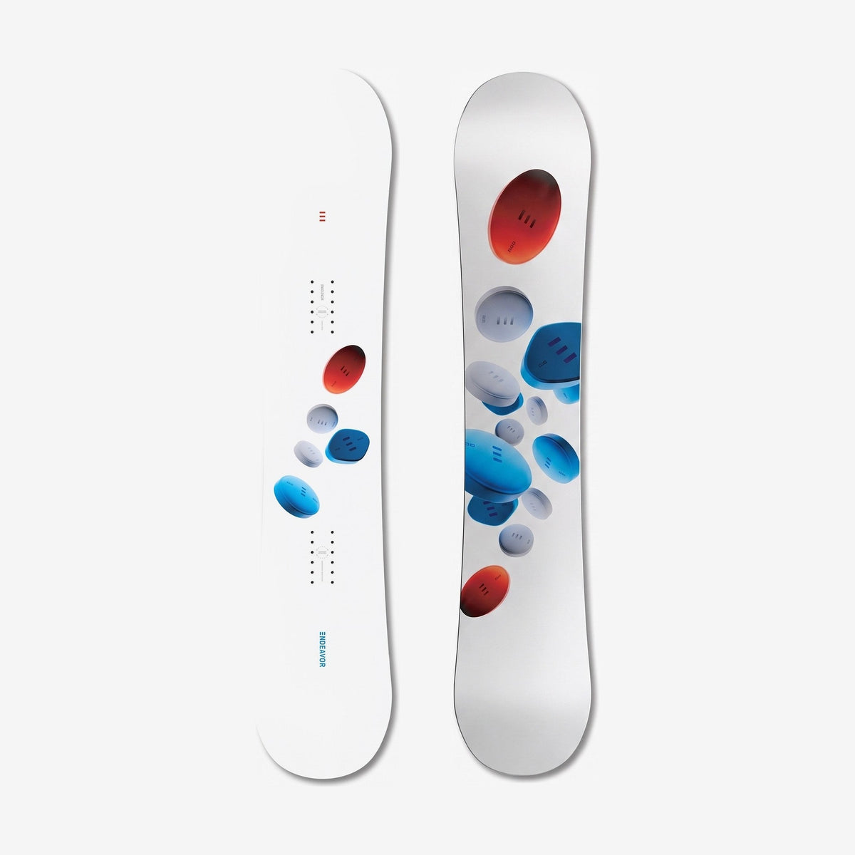 Endeavor B.O.D. Womens W27 Snowboard, top and base side by side