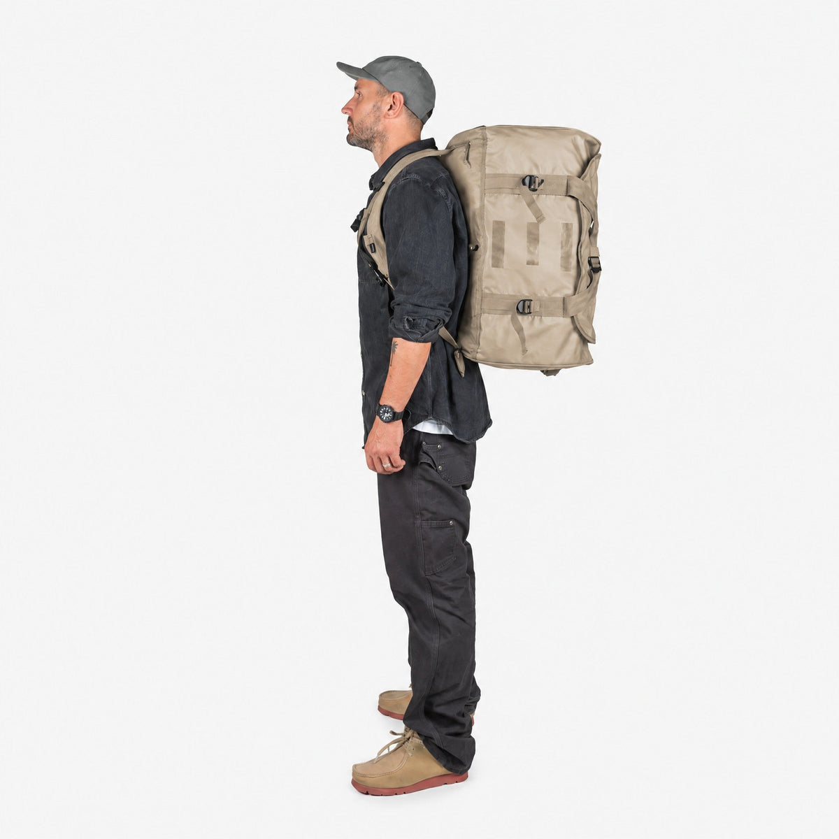 Endeavor Patrol Duffel – Sand – worn as a backpack