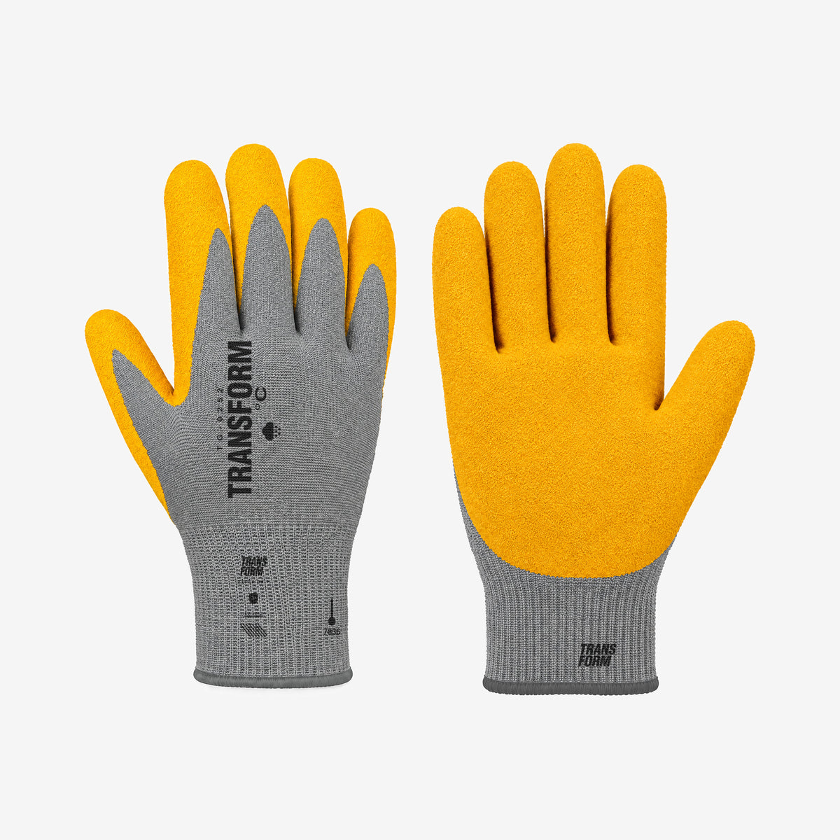 Transform Workwear Glove – Grey / Mustard – right hand, back and palm