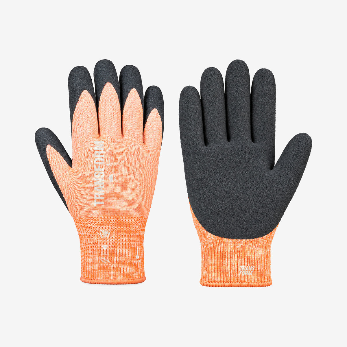 Transform Workwear Glove – Orange – right hand, back and palm