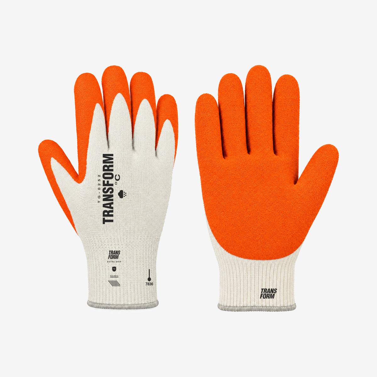 Transform Workwear Glove – White / Orange – right hand, back and palm