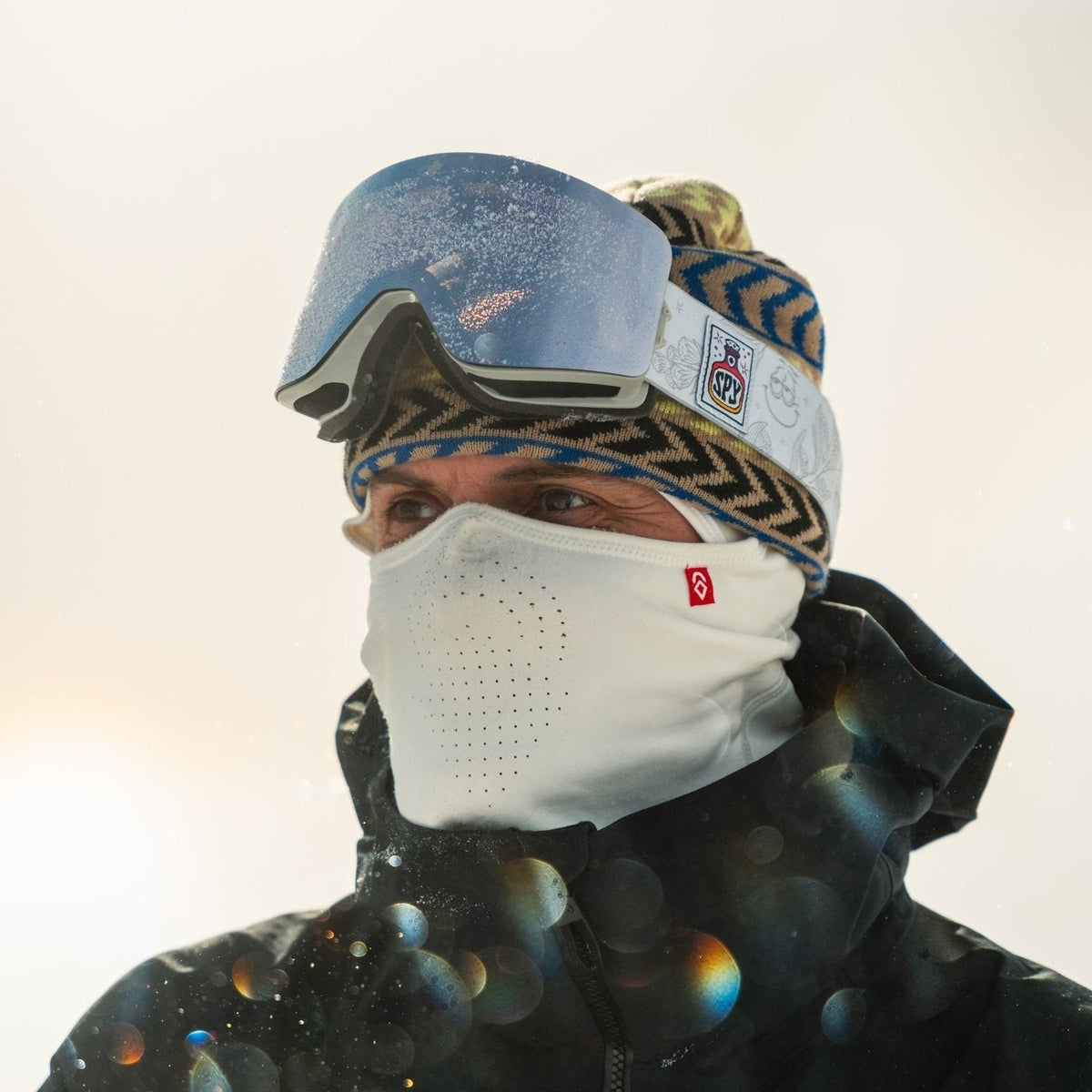 The same rider in a cream Airhole balaclava with Laser micro-airholes