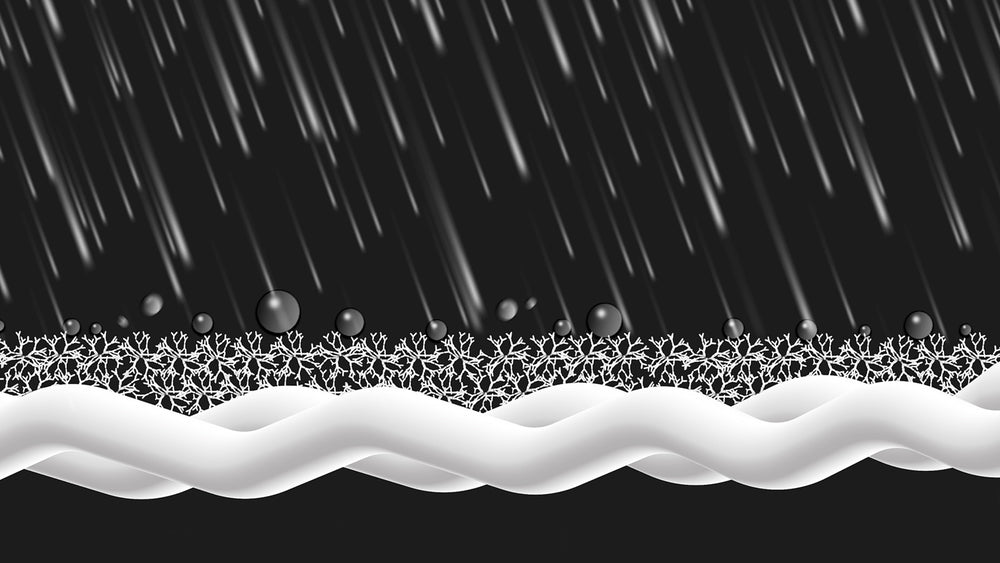 Rain beads up on the branching BIONIC-FINISH ECO layer that sits on the textile fibres