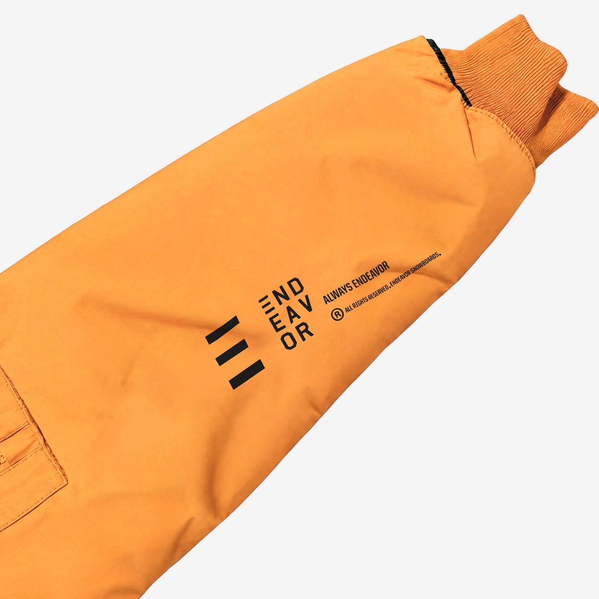 Endeavor 2L Bomber Jacket in Squirrel, END/EAV/OR and ALWAYS ENDEAVOR forearm print and rib-knit cuff